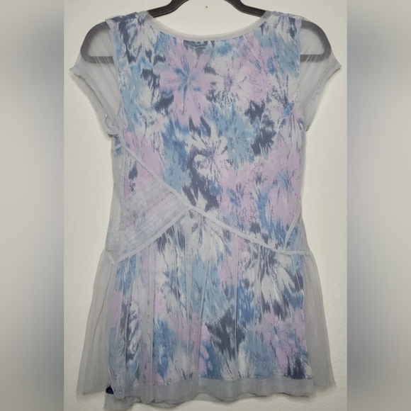 NEW ANTHROPOLOGIE Meadow Rue sz XS Dahlia tie dye print mesh overlay blouse top - Picture 5 of 9